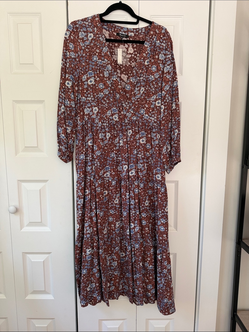 Madewell Challis Wrap Midi Dress in Woodland Floral - color dark Merlot, size S